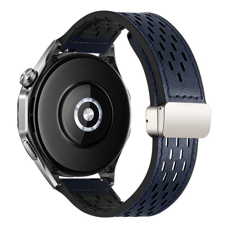 Breathable Silicone Crazy Horse Leather Magnetic Watch Band for Huawei GT5, Samsung 6, Xiaomi S4