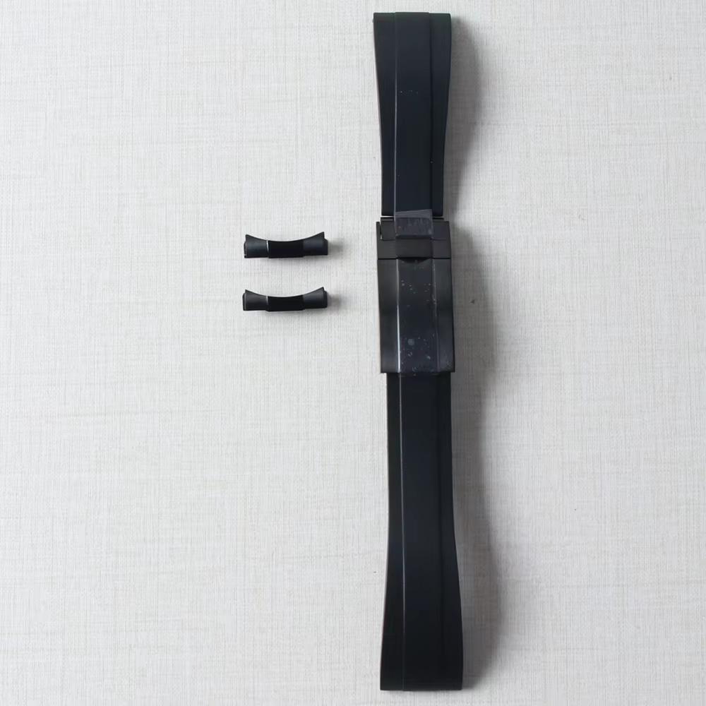 20mm Rubber Watch Band For Yacht-Master Seiko Daytona Submariner Curved End Strap With Endlink Buckle Black Silicone Bracelet