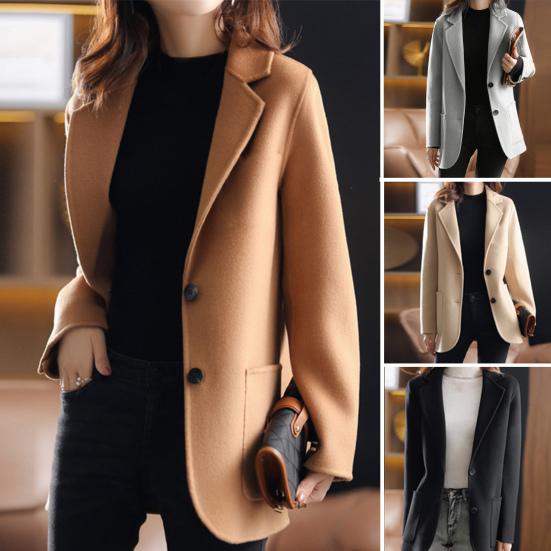 Women Winter Coat Solid Color Loose Lapel Thicken Cardigan Keep Warm Long