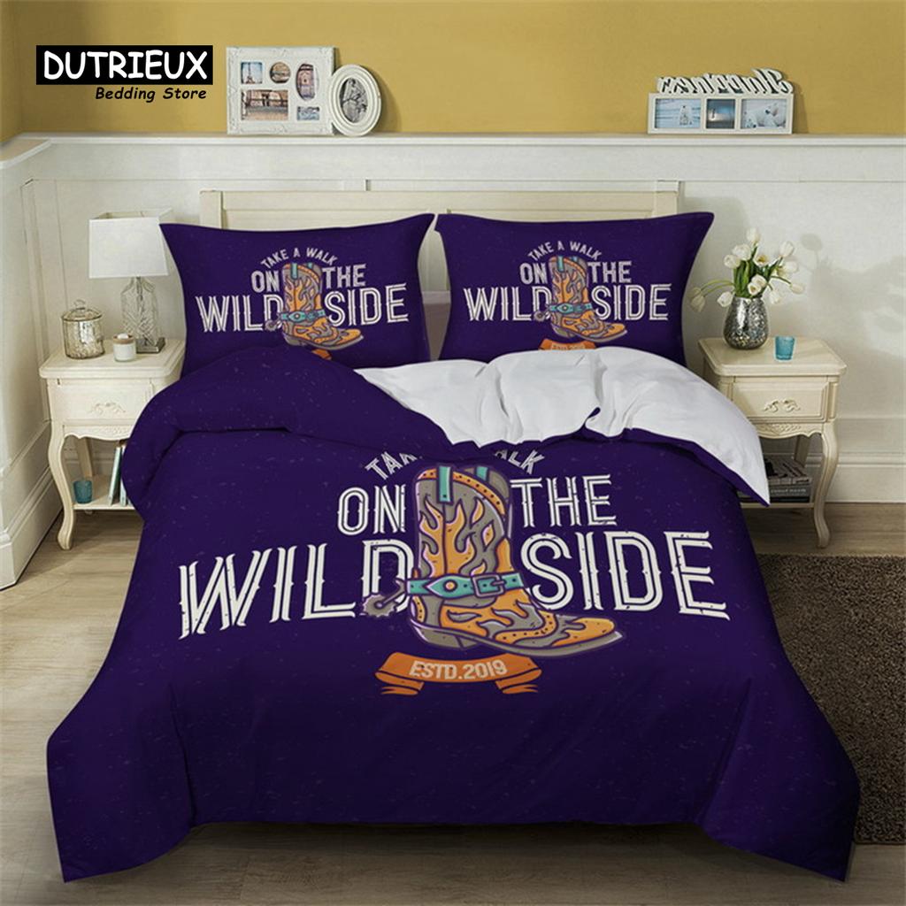 Western Cowboy Duvet Cover Set Traditional Rodeo Hat Bedding Set King For Kids Boys Teens Microfiber Sunset Scenery Quilt Cover