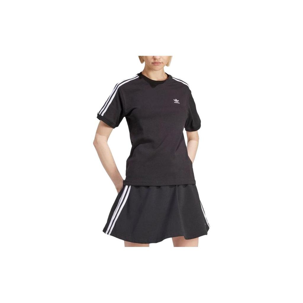 Adidas Originals Letter Stripe Print Crew Neck Retro Short Sleeve T-Shirt Women Tops Black IU2420