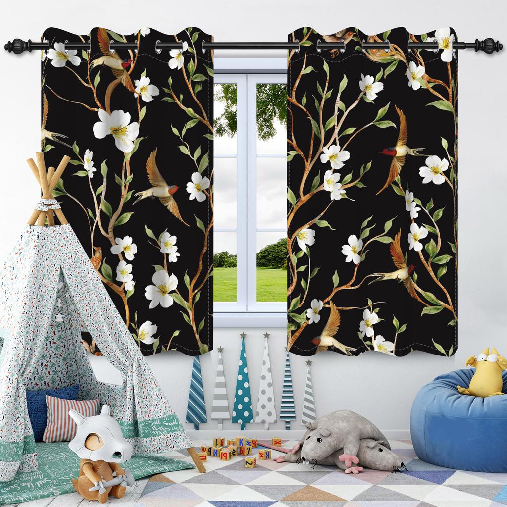 2pcs Luxury Boho Flowers Window Curtains for Home Bedroom Living Room Drakening Heat Insulation Noise Reduction Blackout Drapes
