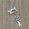 Vintage Mini Sewing Machine Scissors Pendant Necklace Gothic Halloween Party Jewelry