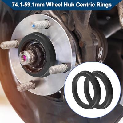 Car Wheel Hub Centric Rings Wheels Center Shaft Shock Absorbing Hubrings Durable Polycarbonate OD 74.1mm To ID 59.1mm 2 Pcs Black