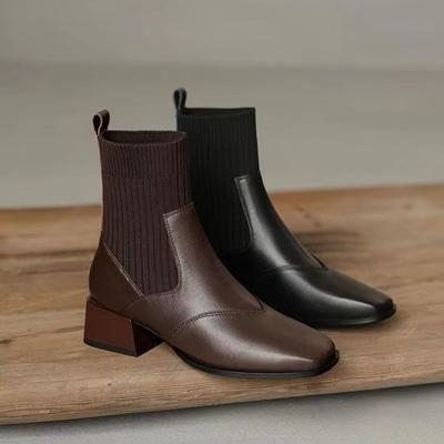 Stivaletti alla Caviglia a Punta Inverno Donna Nuovi Stivaletti Chelsea Casual Donna Tacco Medio Stivaletti a Calzino Lavorati a Maglia Donna Camoscio Sintetico Tacchi Femminili