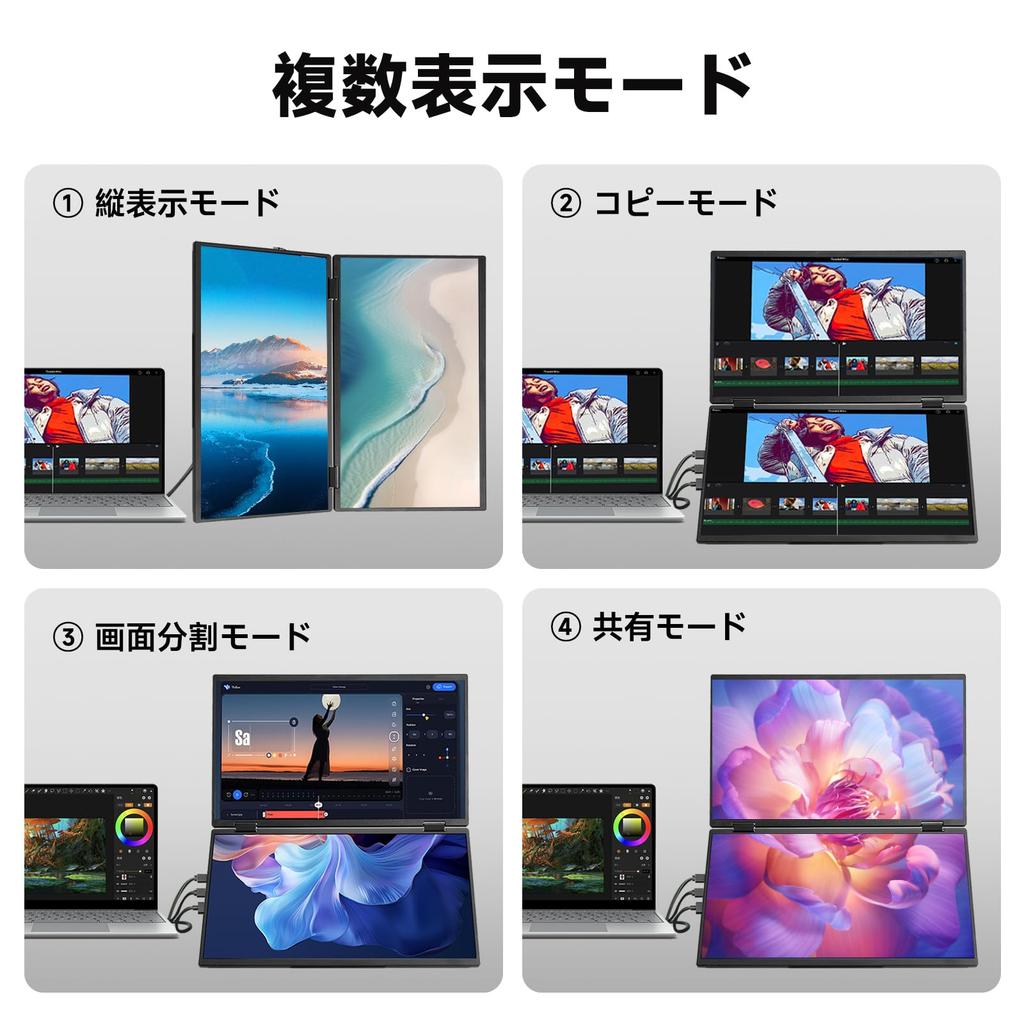 MESWAO Dual Mobile 1920x1080 FHD sRGB Wide Color Foldable Portable VESA Freestanding HDMI Ports Monitor, 15.6-inch, 120% Gamut, Dual-Display Monitor,