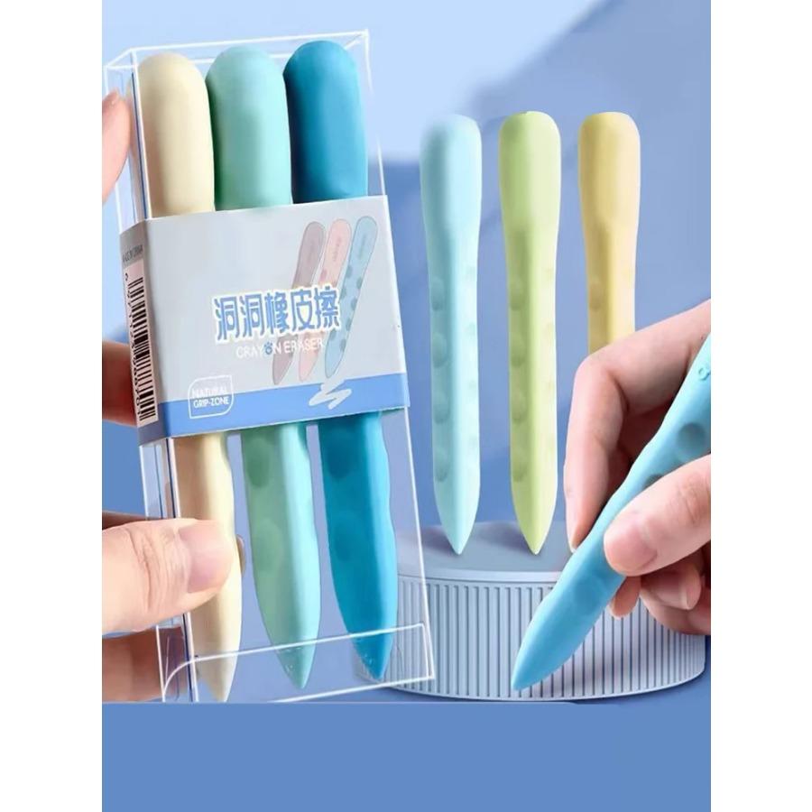 3PCS Hole Eraser for Primary School Students No Dregs No Crumbs Clean Eraser Pen Image Skin Oversize Art Pose