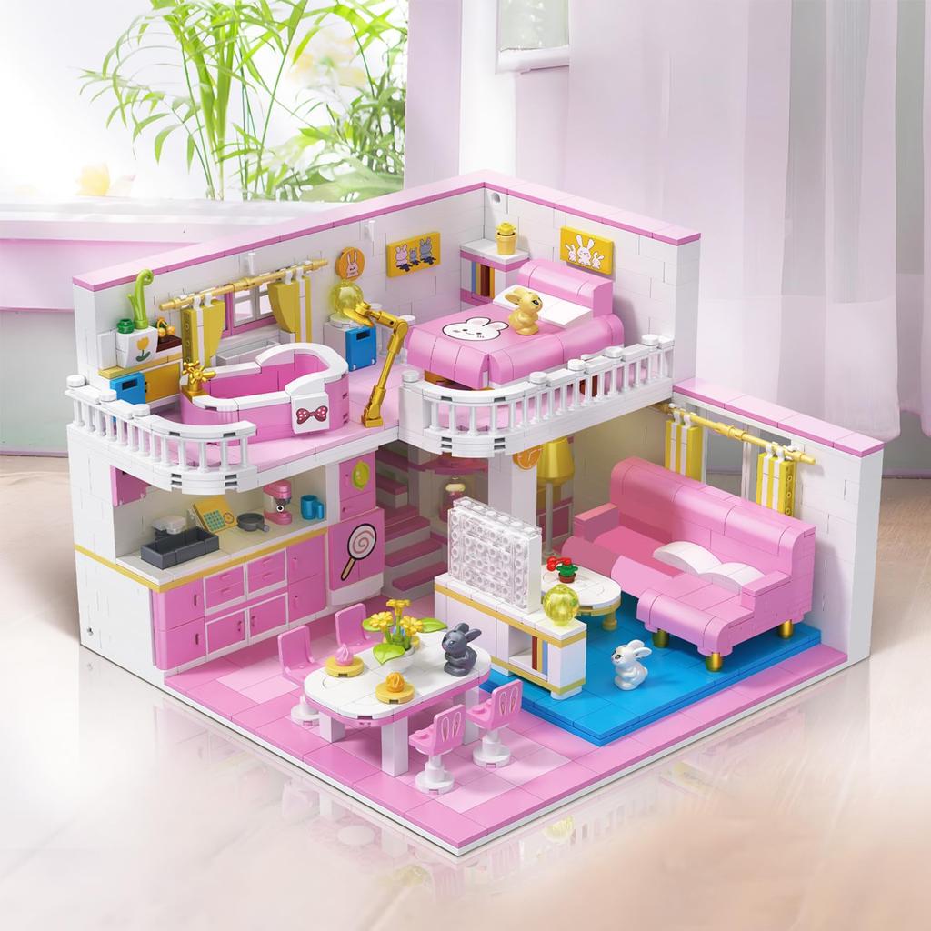 Hallisun Block Set Building Assembly Rabbit Pink Room Model 3D Puzzle Toy Miniature Mini Size Brick Brick For Adults Children Boys Girls 8 Years +