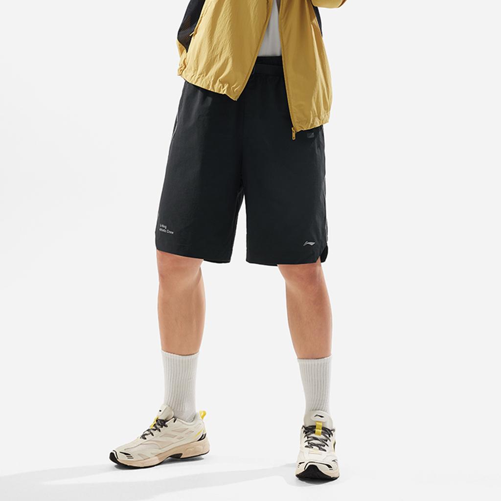 Li-Ning Comfortable Solid Color Mid-Rise Quick-Dry Cool Straight-Leg Sports Shorts Men shorts Black AKSV281-2