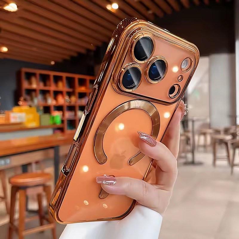 Luxury Plating Transparent Soft TPU Magsafe Case for iPhone 17 Pro Max Air 13 14 15 16 12 11 Pro Max 16E Plus Silicone Cover