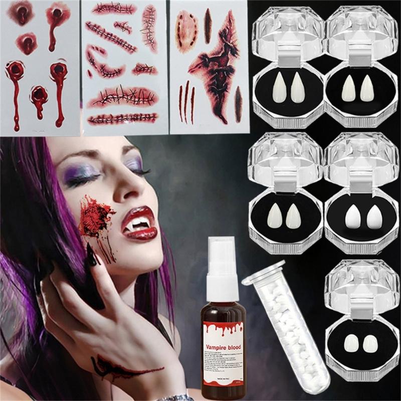 Realistic Vampires False Teeth Set With Blood Effect And Safe Dental Cosplay For Halloween Costume Accessories