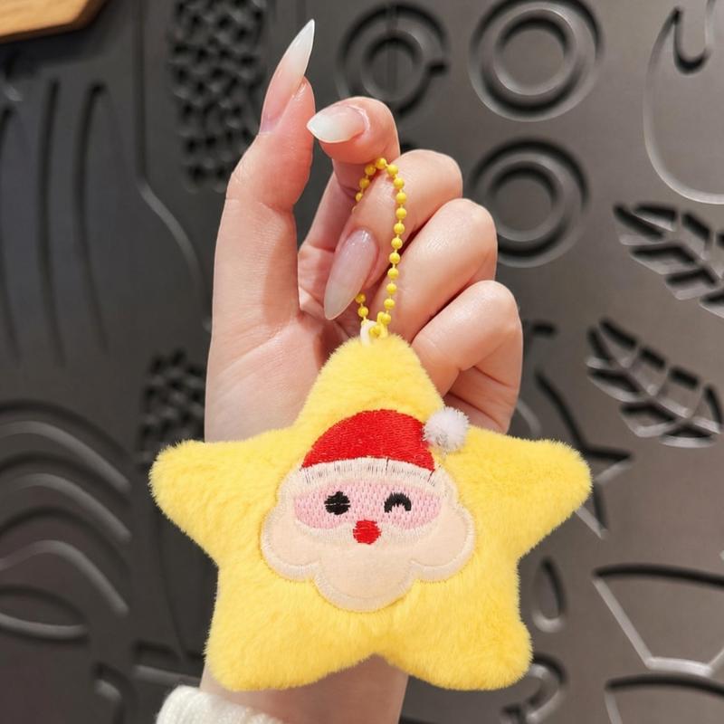 Cute Stars Plush Christmas Keychain Girls Fluffy Soft Cute Backpack Bag Pendant Practical Key Chain Charms Keyrings Gifts