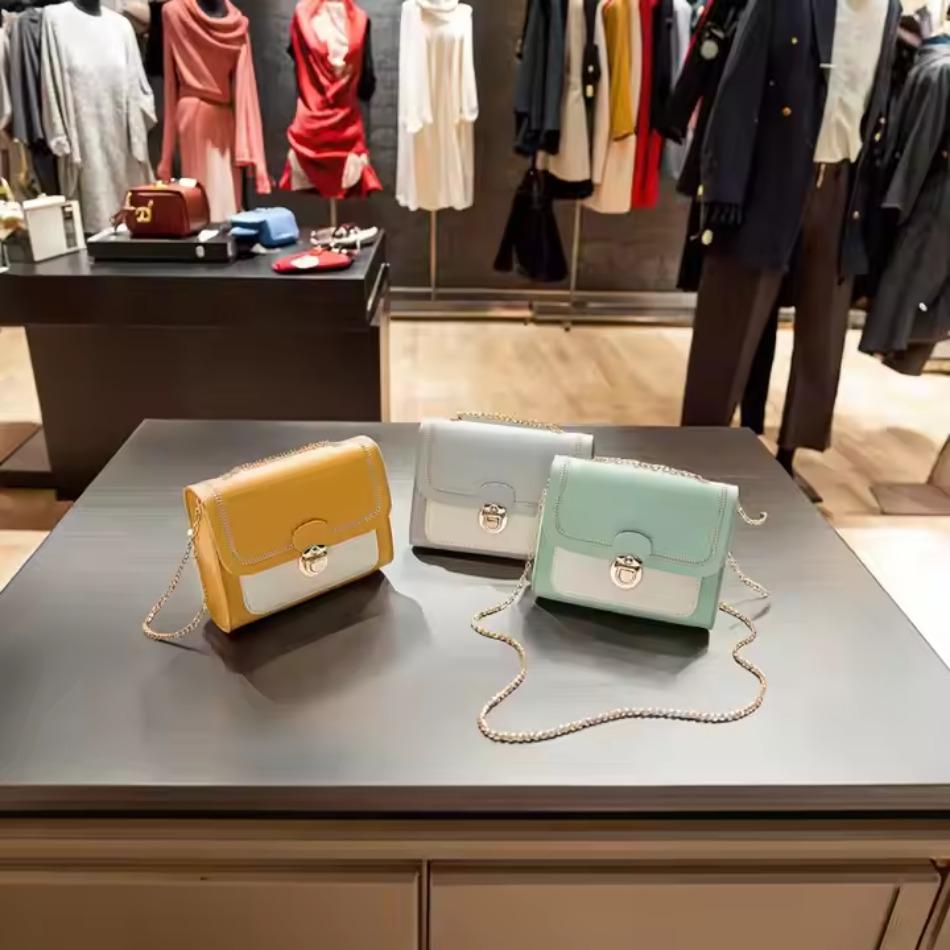 1 Pcs New Korean Style New Fashion Small Square PVC Bag Versatile Ins Color Block Single Shoulder Crossbody Chain for Women's