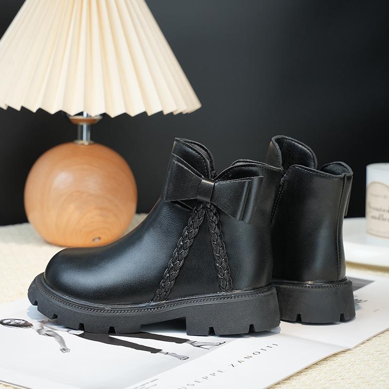 

Spring Autumn Girls Trend Leather Boots Kids Ankle Boots Braided Style Children s Causal Boot Zipper Versatile 26 чёрный