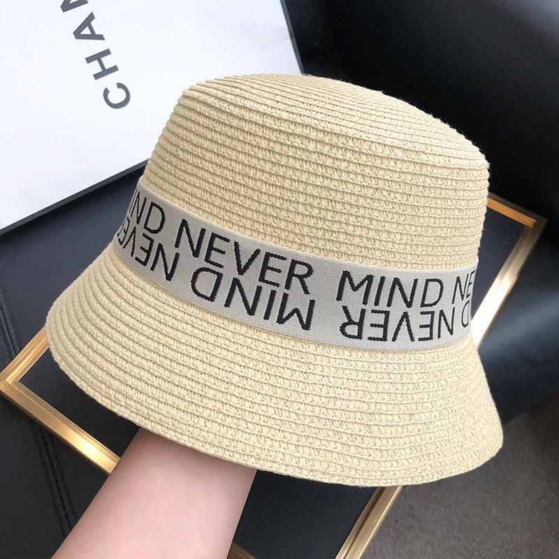 Retro Letter Straw Hat Women's Summer Big Head Circumference Face Covering Holiday Seaside Beach Sunshade Sun Hat