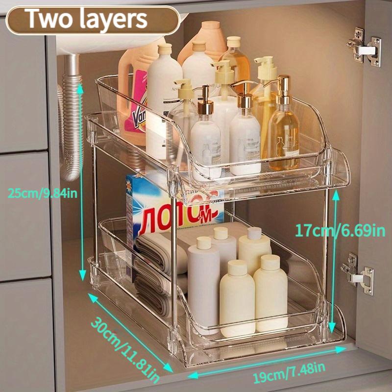 

2-Tier Transparent Plastic Pull-Out Under Sink Organizer - Bathroom Storage Shelf with Metal Tubes чистый