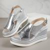 Fashion Silver Wedge Sandals Leather Summer Shoes High Heel Buckle Platform Sandals Woman Outdoor Thick Sole Women Sandals Peep Toe 2025