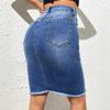 Women's High Waist Denim Midi Skirt Stretch Frayed Raw Hem Bodycon Pencil Jean Skirt Casual Daily Wear