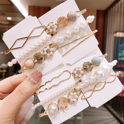 3Pcs/Set Hair Clips Faux Pearl Inlaid Rhinestone Alloy Women Parties Styling Barrettes for Wedding