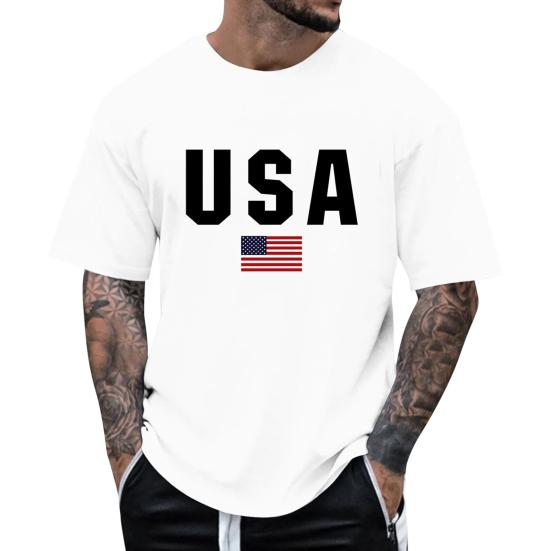 Herre T-skjorte Rund Hals Kort Erme Slim Fit T-skjorte USA Mønster Allsidig T-skjorte Topper Løping Fitness Topper Hverdagsbruk