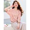 Sanpowa Women's Floral Print Round Neck Mid-Sleeve Blouse