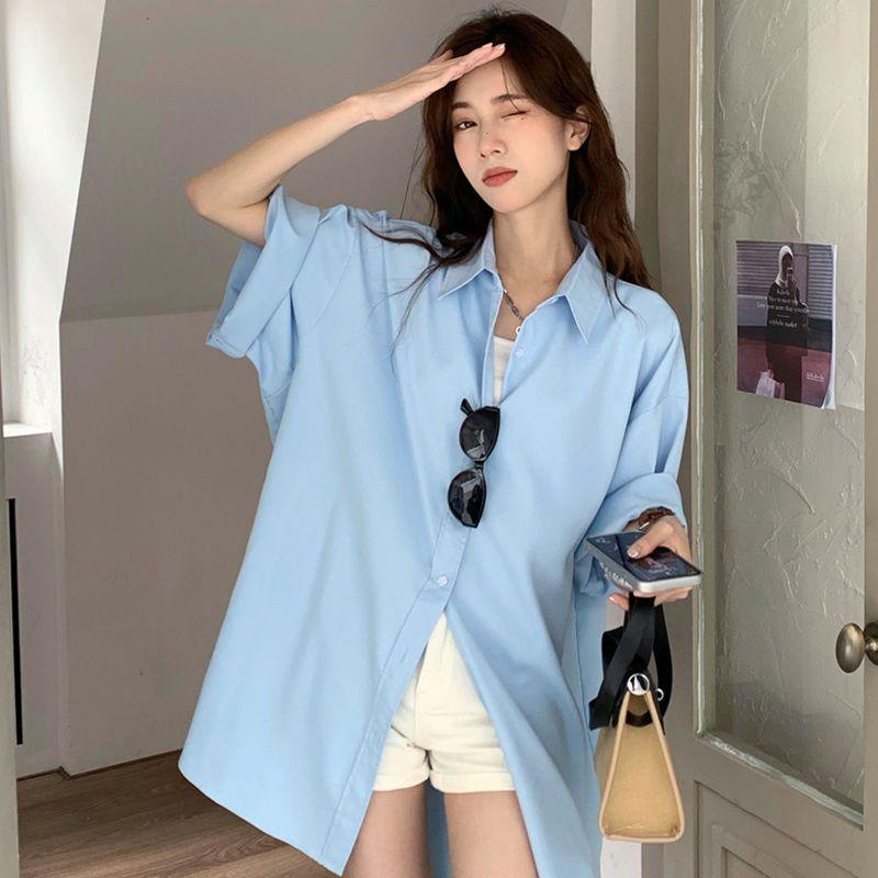 Women's Summer Polo Collar UPF Sun Protection Loose Short Sleeve Shirt Casual Elegant Comfortable Lightweight Easy Care