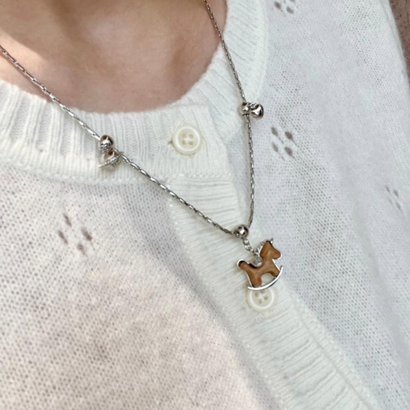 Unique Wood Horse Charm Necklace Symbolizing Good Luck and Warmth Adjustable Pull Chain for Fashion Accessories