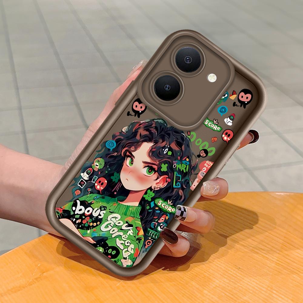 

Мягкий силиконовый квадратный чехол с рисунком лестницы для телефона, полное покрытие, противоударный защитный резиновый чехол для камеры для Vivo Vivo Y17S коричневый