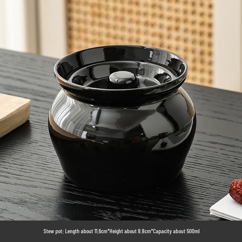 Ceramic Double Boiler Stew Pot 500ml - High-Temp Resistant for Home Cooking