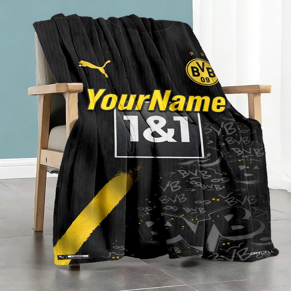 Borussia Dortmund Personalized Name Blanket Lightweight Personalized Blanket Soft & Cozy Perfect for Nap Sofa Livingroom Bedding All-Season Use