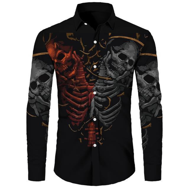 

Готические мужские рубашки с длинными рукавами и 3D принтом черепа, повседневные однобортные винтажные топы с лацканами, индивидуальная хип-поп уличная одежда XXL
