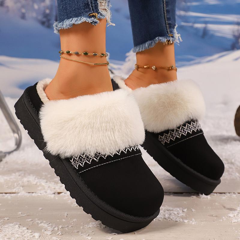 Fashion Fashion Striped Fluffy House Slippers for Women 2025 Winter Warm Plush Cotton Shoes Woman Comfort Non Slip Fur Platform Slippers