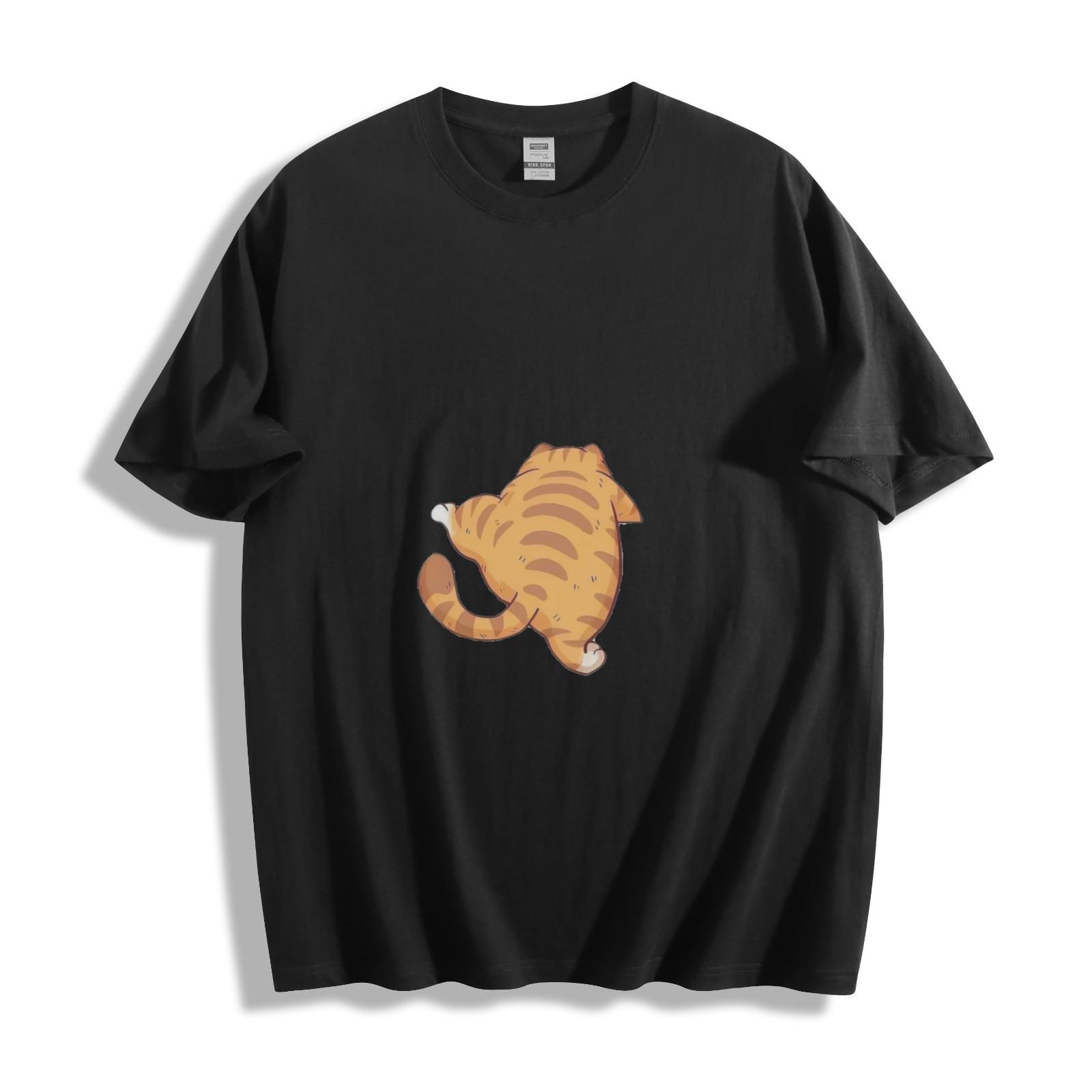 Playful Tabby Cat T-Shirt Mens Womens Tees Top - Fun Upside-Down Feline Unisex Tee 4XL