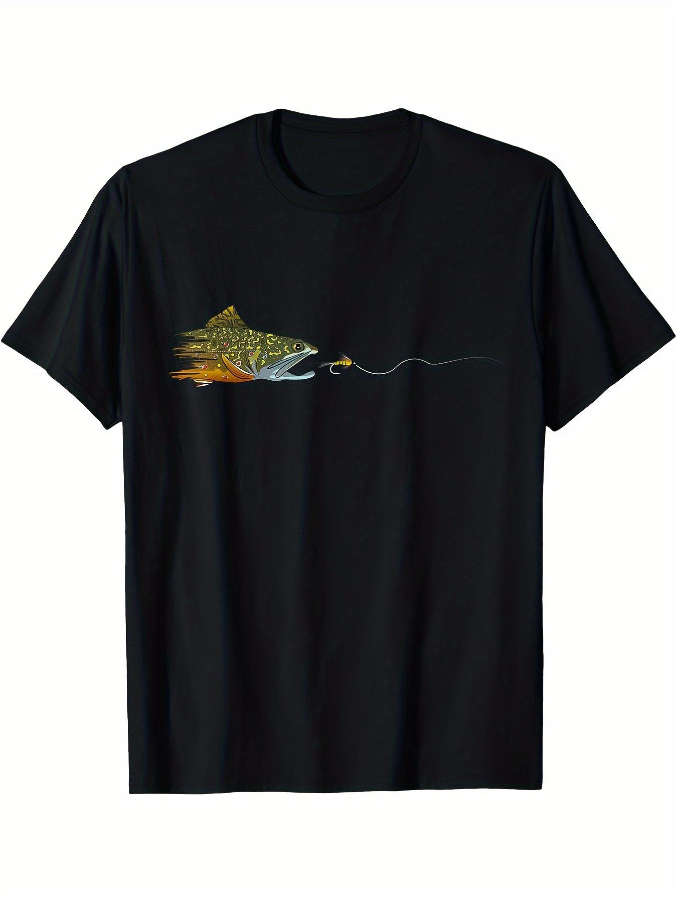 

Fly Fishing Trout Dry Fly Graphic T-shirt - Black Casual Short Sleeve Round Neck Tee for Summer Outdoor Activities XXXXL