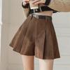 2023 Autumn/Winter Women's Plus Size High Waist Corduroy A-Line Wide-Leg Pleated Shorts