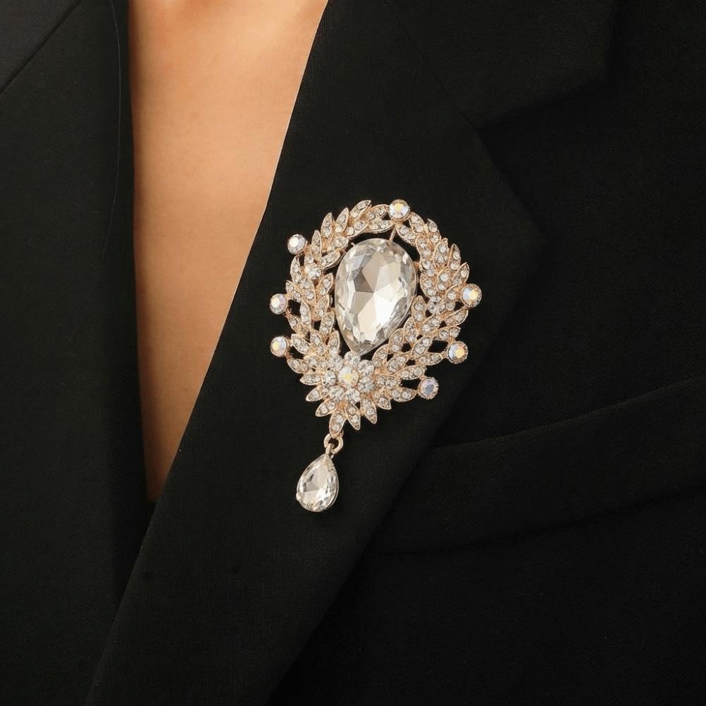 Clear Crystal Wedding Crystal Brooch Flower Design Teardrop Brooch Bridal Brooch Wedding Party