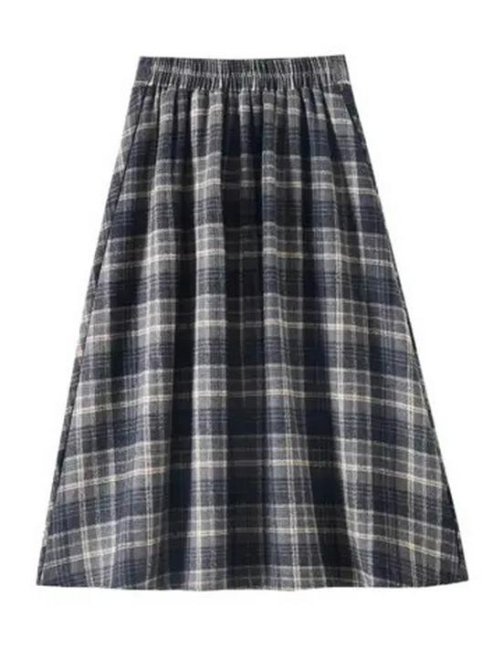 Women's Plaid A-line Skirt: Mid-Length, Thickened for Autumn/Winter 2025, Slimming Fit.
