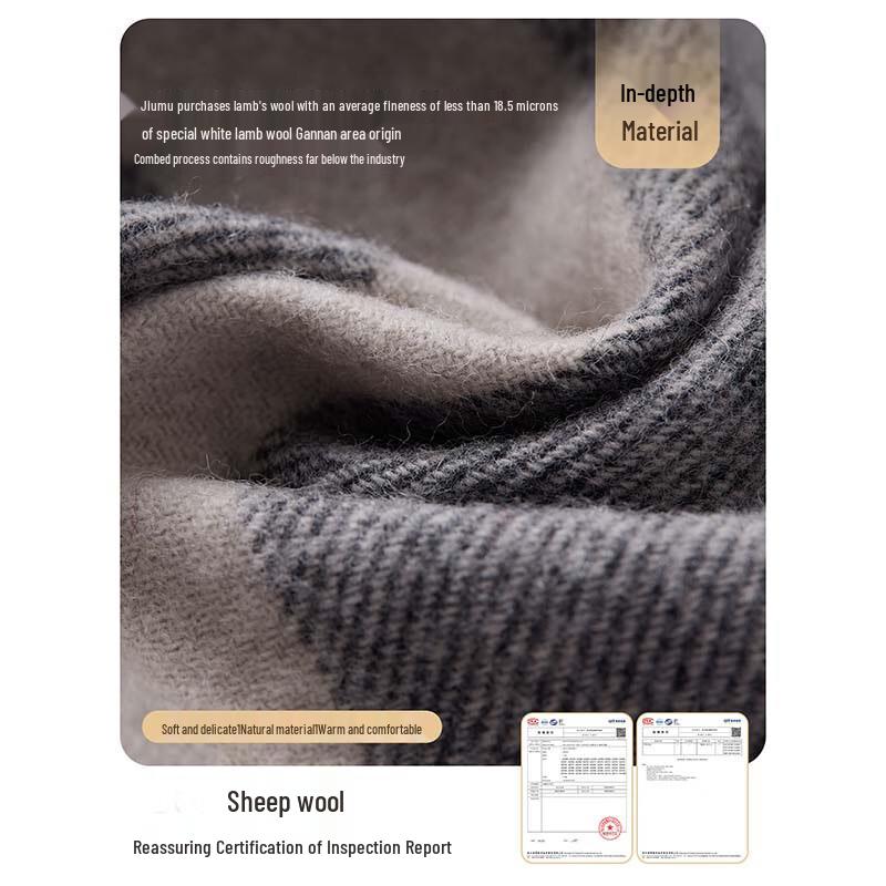 JIUMU Men's Pure Wool Plaid Scarf