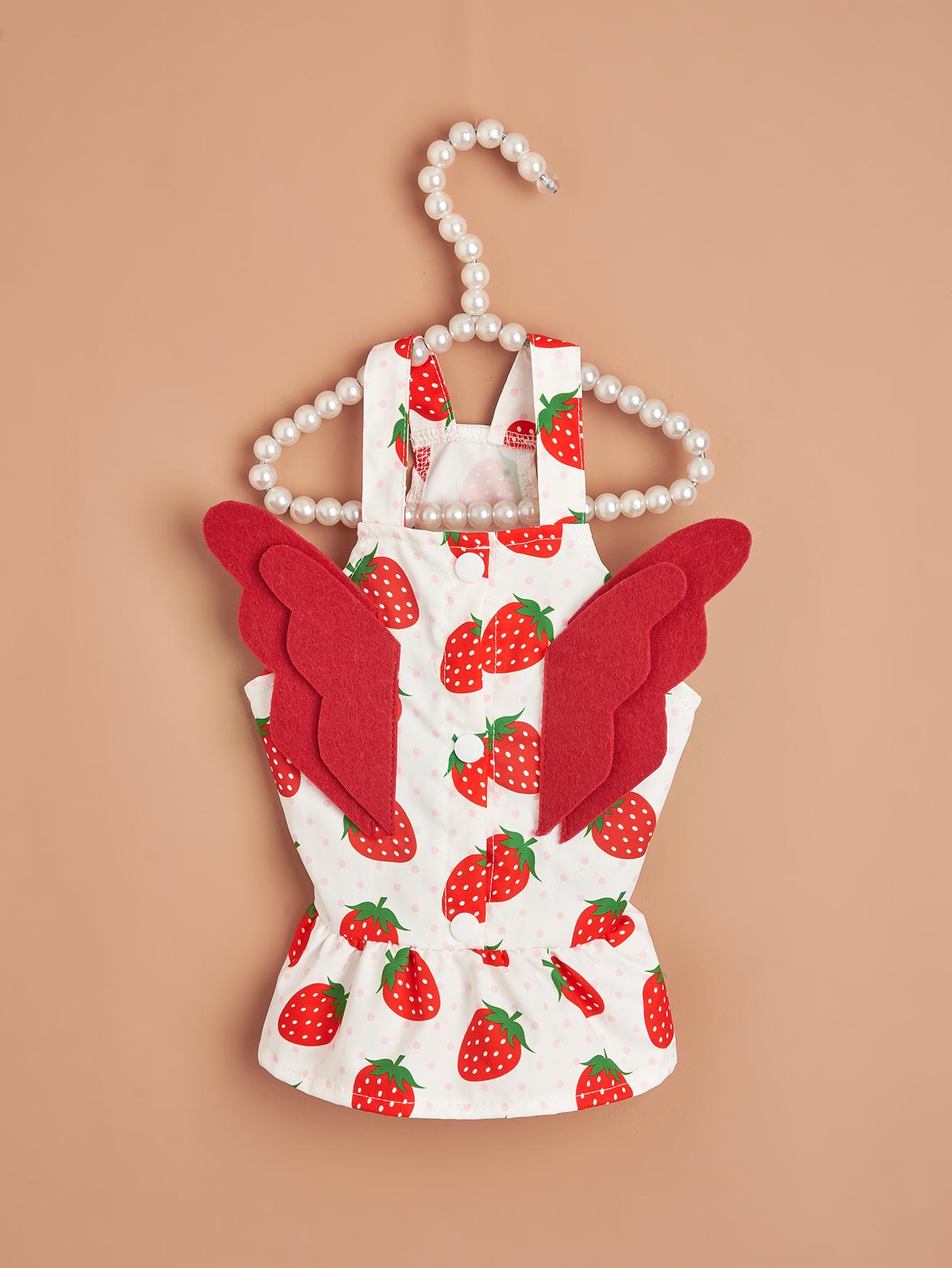 

Print Pet Dress with Wings, Orange & Strawberry Patterns, Sweet Princess Outfit for Small Dogs Cats, Adorable Winged Pet Apparel XL червоний