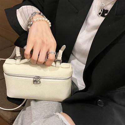Genuine Leather Women's Bag All-in-one Lunch Box Bag Single Shoulder Crossbody Tote Lychee Print Makeup Bag