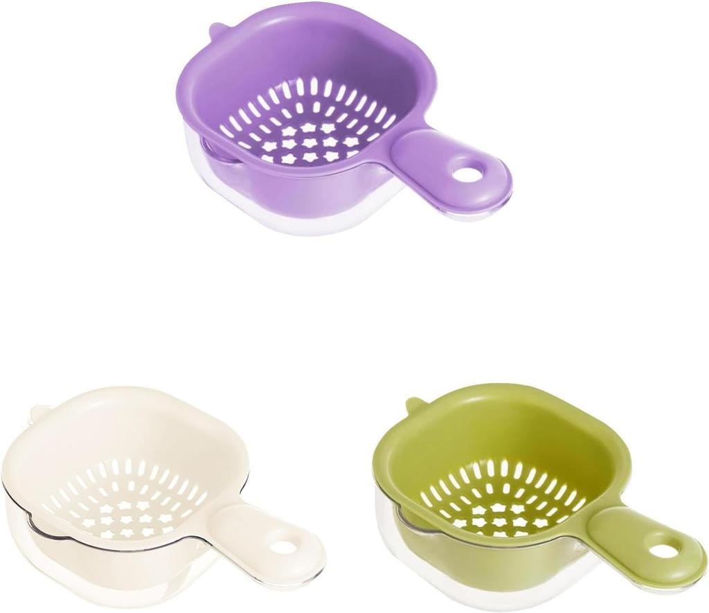 2 In 1 Rotatable Food Draining Basket with Handle Fruit Strainer Colander for Washing Berries Salad Vegetable BPA-free Durable