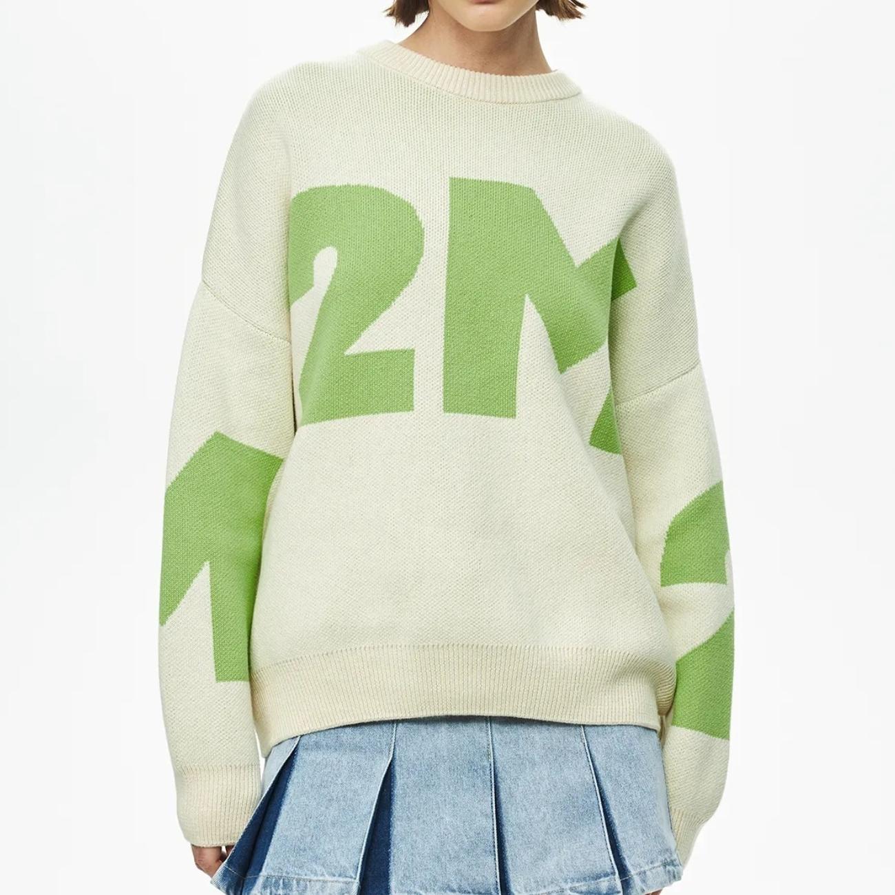 

GMXIA Вязаный свитер свободного кроя с круглым вырезом на осень-зиму L зелёный