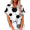 Women's Fashion Loose Casual Short Sleeve Lapel Button Down Shirt Printed T-Shirt Top