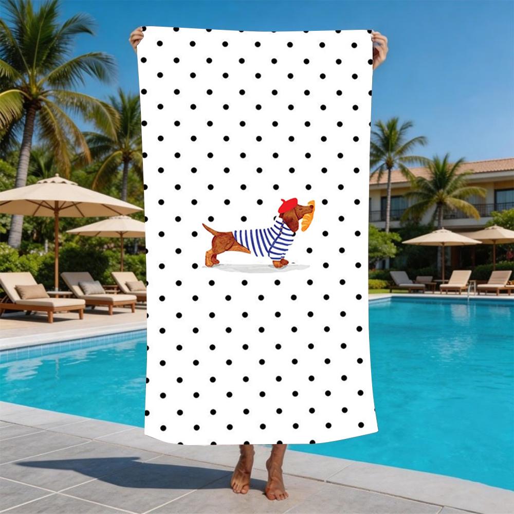 Süßer Dackel Hund Polka Dot Print Strandtuch Schnelltrocknend Sandresistent Badetuch für Strand Pool Camping Tägliche Nutzung