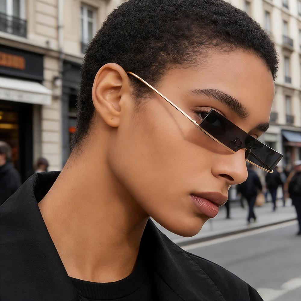 Attractive Glasses Women's Black Small Rectangle Sunglasses Retro Narrow Sun Glasses Men Punk Hip Hop Eyewear Luxury Brand Designer Vintage Shades