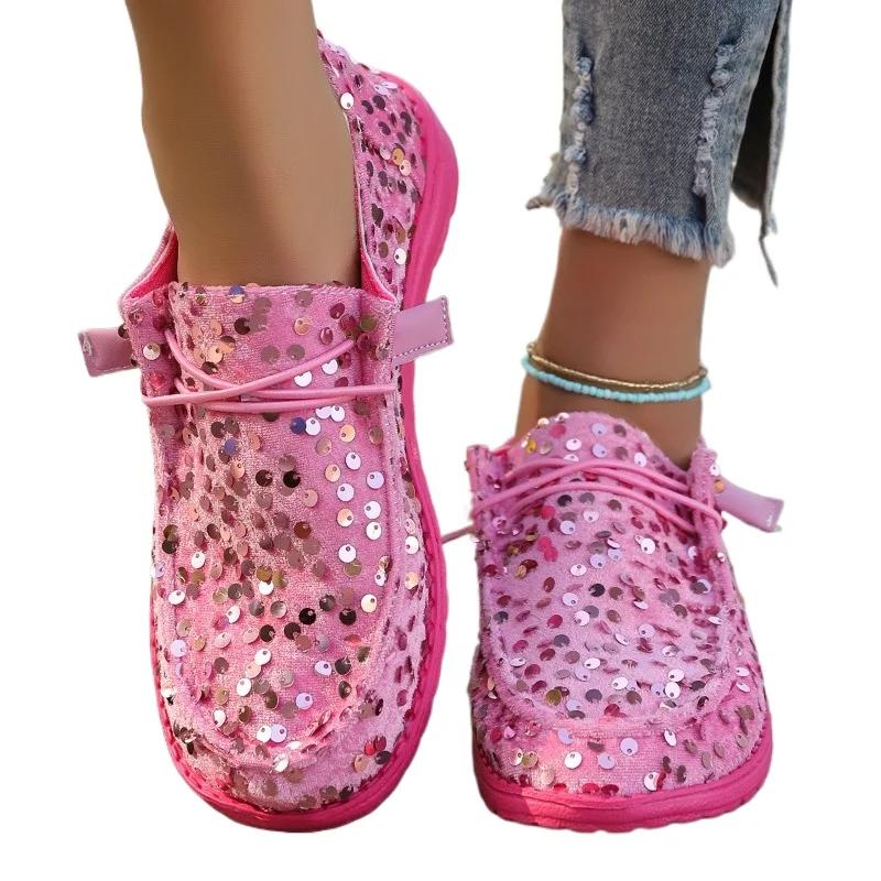 fashion Ladies Shoes 2024 Brand Loafers Women's Flats Outdoor Casual Flats Women Round Toe Bling Cross-tied Light Plus Size Shoes Women