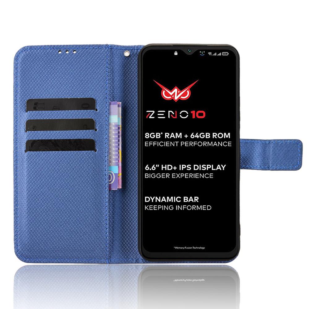 

For itel Zeno 10 4G Leather Wallet Case with Strap Diamond Texture Phone Cover Purple