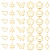 60Pcs 6 Style 201 Stainless Steel Charms Hexagram & Rhombus & Flower & Round Ring & Heart & Butterfly Golden 10~19.5x9~20x0.8~1.2mm Hole: 1.2~1.4mm