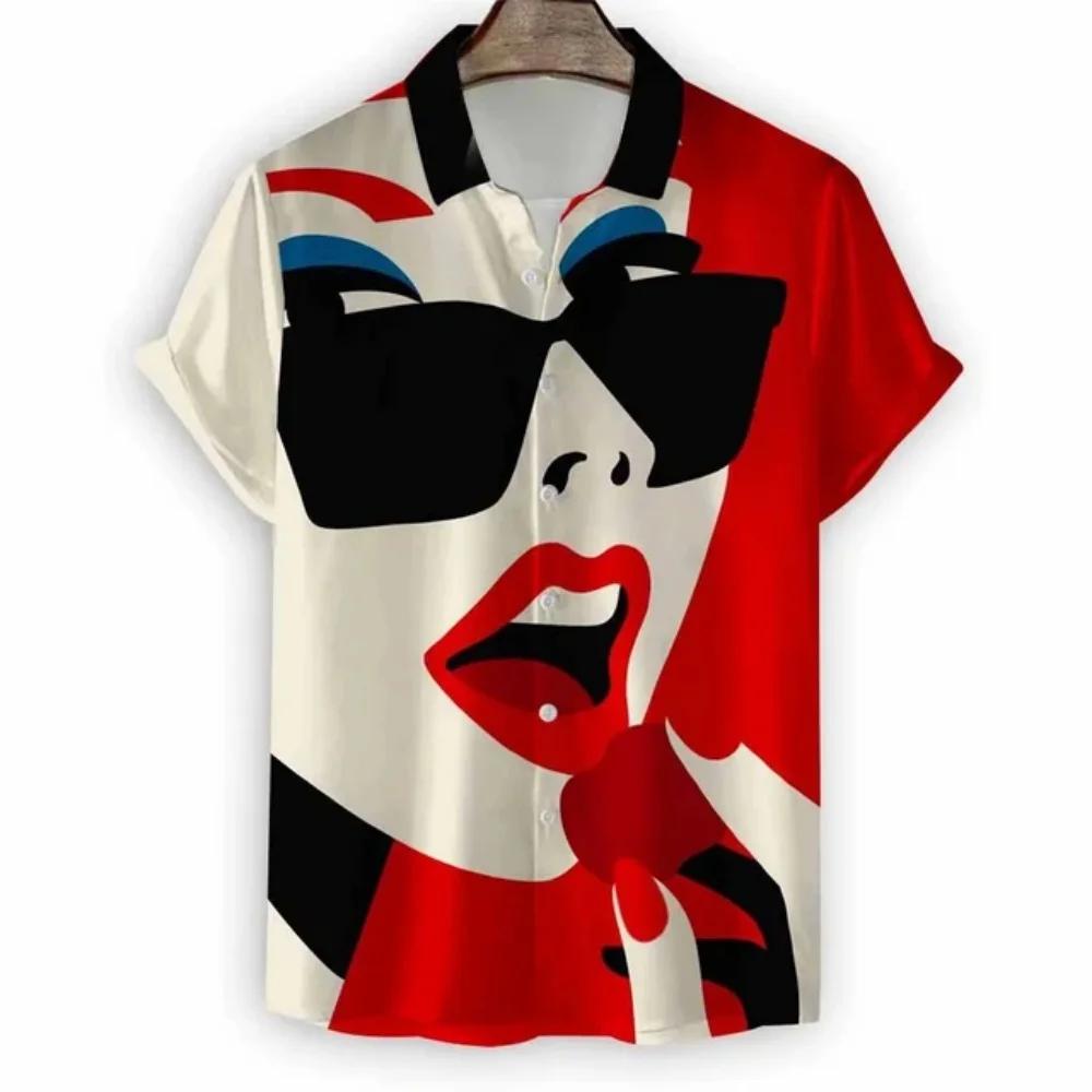 

Modern Girls Pattern Print Men s Shirts Hawaii Short Sleeve Top Fashion Streetwear Casual Outdoor Men s and Women s Clothing Blouse S
