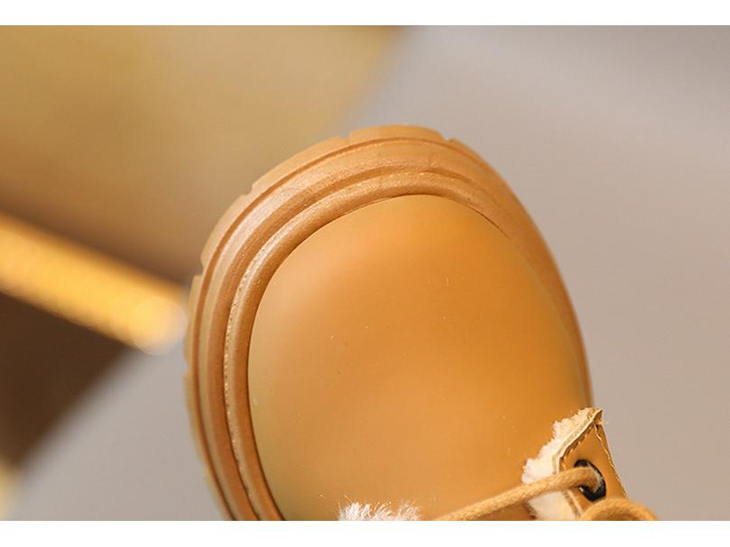 Kids' Fleece-Lined Martin Boots: Boys' and Girls' Autumn/Winter British-Style Yellow Cotton Boots